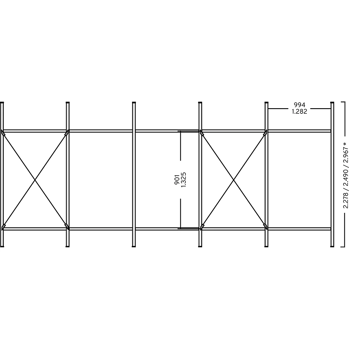 Kruisschoor voor Systeem R 3000, voor vlakbreedte 1282 mm